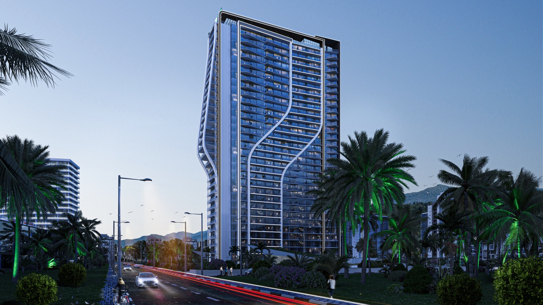 Visualisierung eines modernen Wohnturms in Batumi